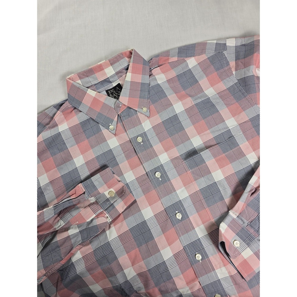 Jos. A. Bank Shirt Mens XL Pink Blue Plaid Traveler's Collection Long Sleeve